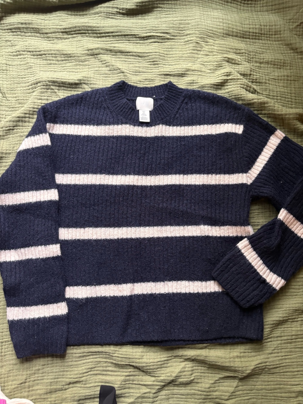 Women’s Navy Blue Striped Mock Neck Sweater -